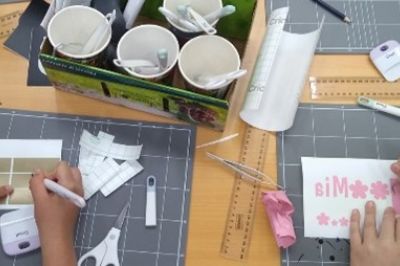 Cricut craft materials on table