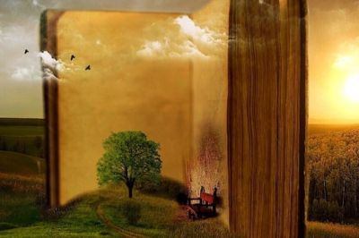 Open book with picture of a tree